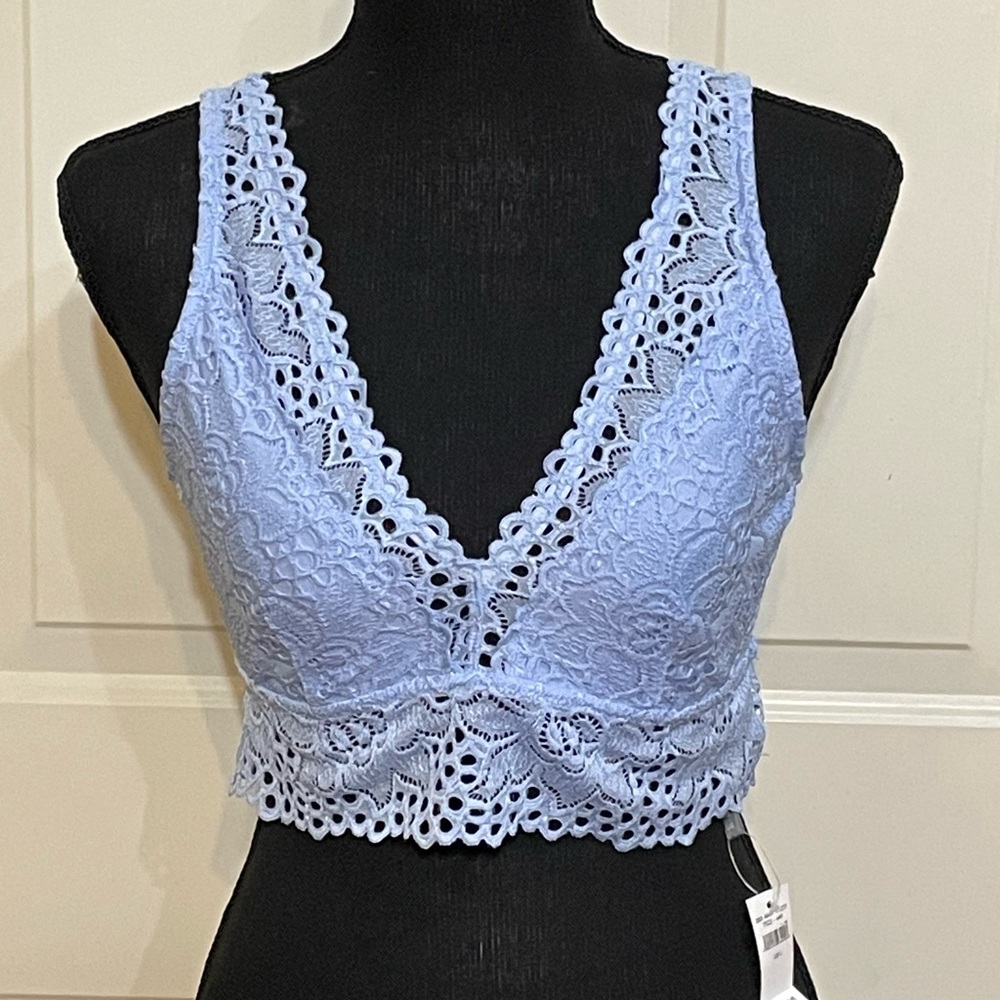 American Eagle AE Aerie Intimates Light Blue Lace Bralette Bra Sz Large NWT